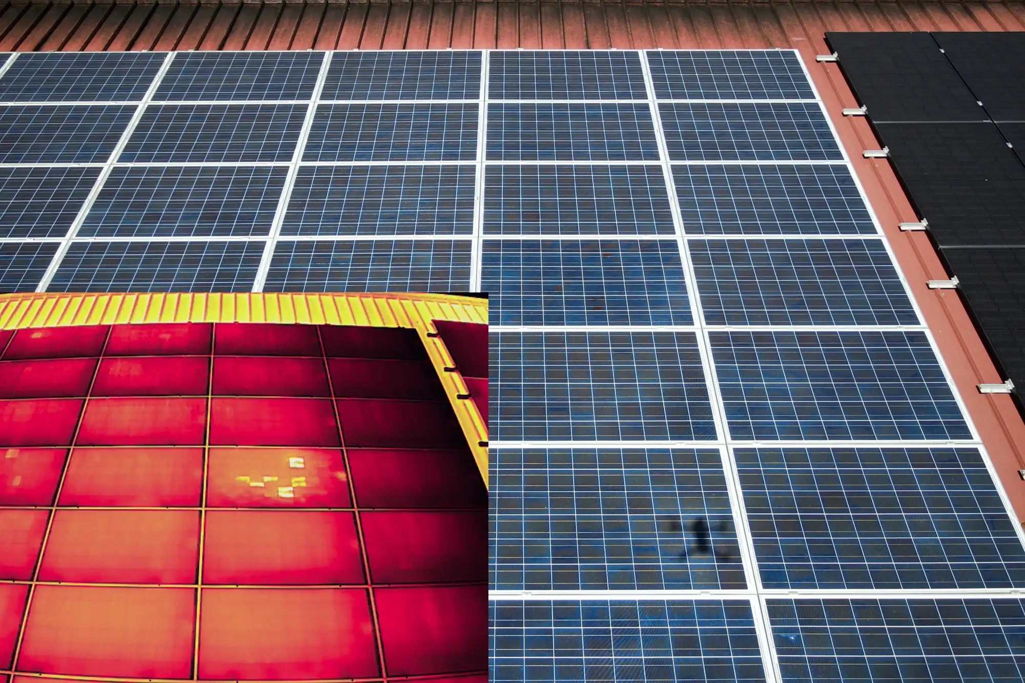 Détail d’un défaut thermique sur un panneau photovoltaïque de chai viticole en Gironde