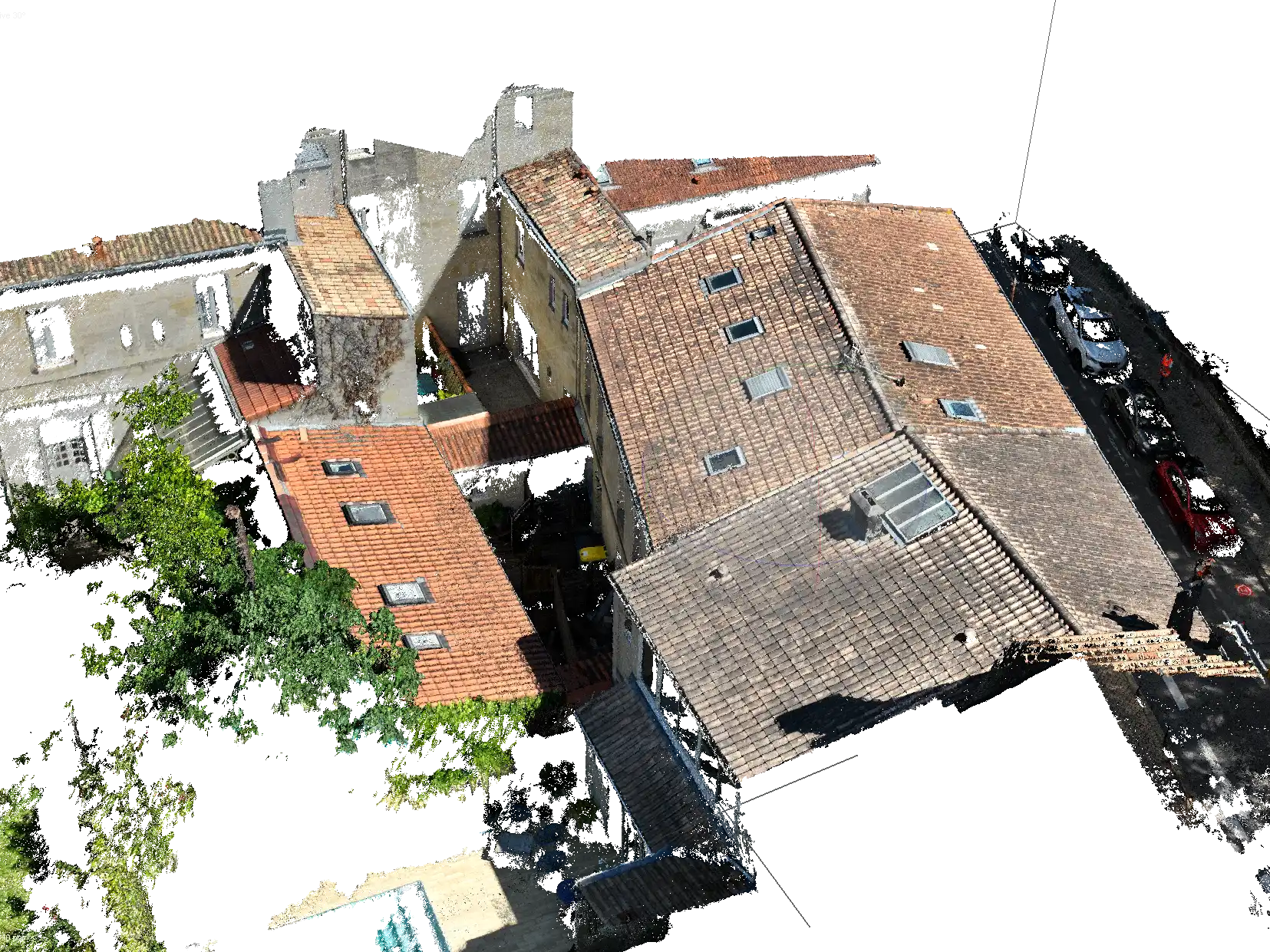 Nuage de points 3D de la toiture d’un ensemble d’immeubles en copropriété, généré sous Agisoft Metashape