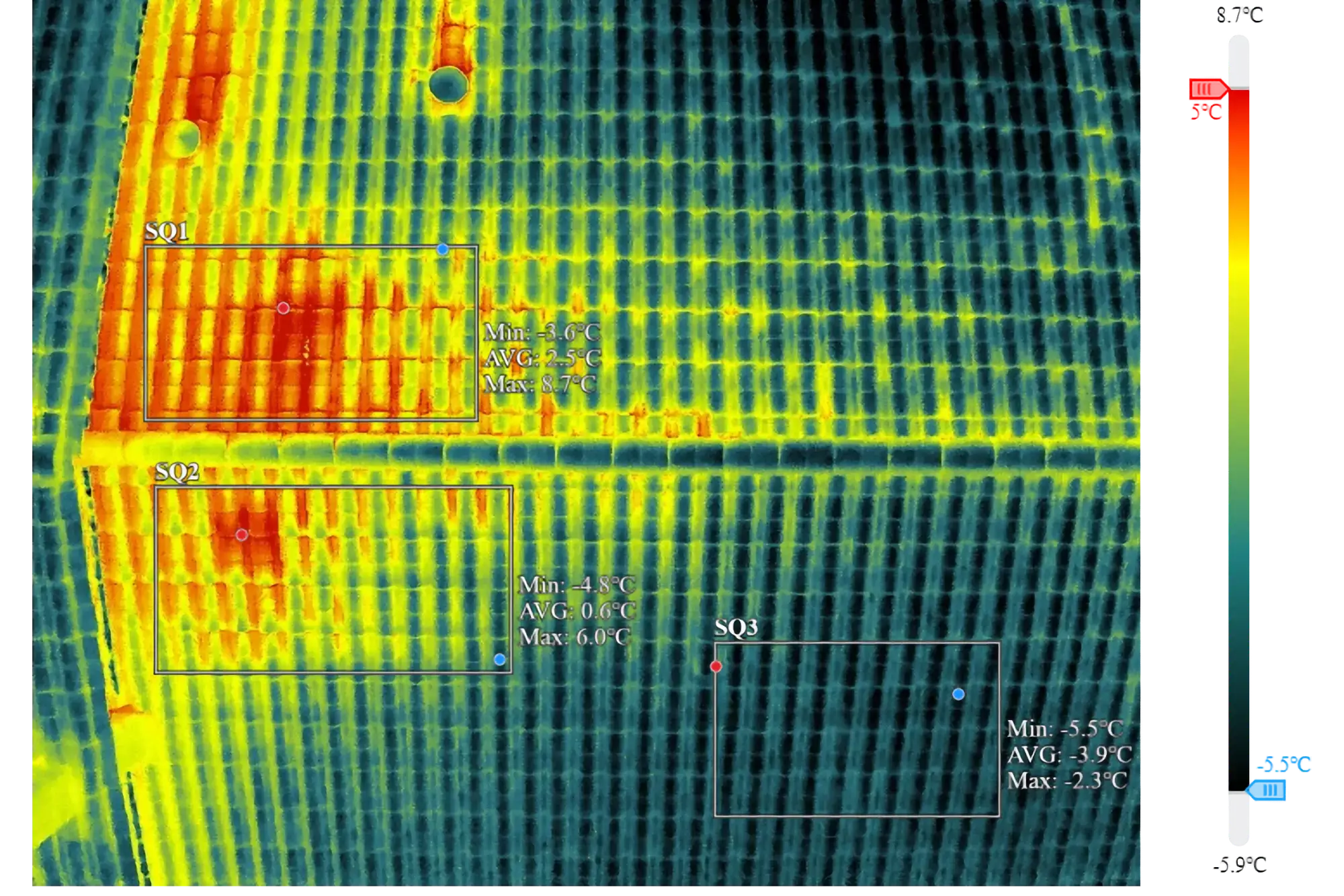 Défaut d’isolation en faîtage de toiture révélé par thermographie sur le bassin d’Arcachon