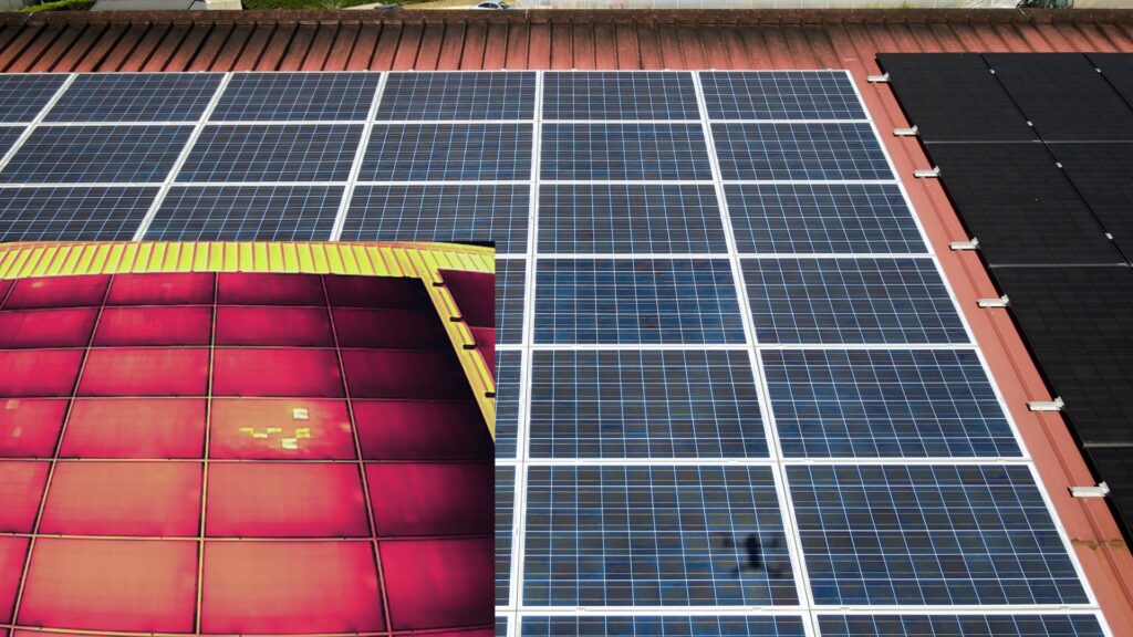 Défaut détecté par thermographie sur panneaux photovoltaïques lors d’une inspection par drone en Gironde